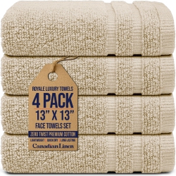 CANADIAN LINEN Royale Face Towels Set, 13"x13", 4 Pack, Lightweight Quick Dry Soft Absorbent Cotton Shower Cloth for Hotel Massage Spa Salon Gym