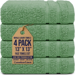 CANADIAN LINEN Royale Face Towels Set, 13"x13", 4 Pack, Soft Absorbent Cotton Lightweight Quick Dry Face Cloth for Hotels Kitchen Spa Salon Gym