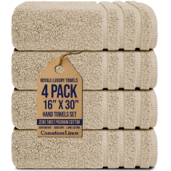 CANADIAN LINEN Royale Hand Towels Set, 16"x30", 4 Pack, Lightweight Quick Dry Soft Absorbent Cotton Large Hand Towels for Hotel Spa Resorts Gym