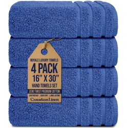 CANADIAN LINEN Royale Hand Towels Set, 16"x30", 4 Pack, Lightweight Quick Dry Soft Absorbent Cotton Large Hand Towels for Hotels Spa Salons Home