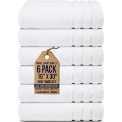 CANADIAN LINEN Royale Hand Towels Set, 16"x30", 6 Pack, Cotton Soft Absorbent Lightweight Quick Dry Hand Towels for Hotels Nursing Hospital Spa