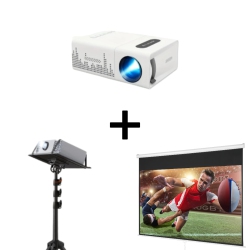 Compact Mini Projector with Remote, 100-Inch Retractable Screen & Adjustable Tripod Stand for Home Theater, Office, or Outdoor Use