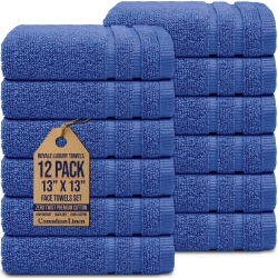 CANADIAN LINEN Royale Face Towels Set, 13"x13", 12 Pack, Lightweight Quick Dry Soft Absorbent Cotton Shower Cloths for Hotel Spa Hair Salons Gym