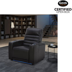 Open Box - Prestige Leather Power Home Theater Recliner with Power Headrests & Cupholders – Black