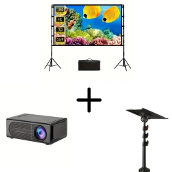 Mini HD 1080P Projector, 84-Inch 3D-Ready Projection Screen & Adjustable Projector Stand – Perfect for Home Cinema & Outdoor Movie Nights