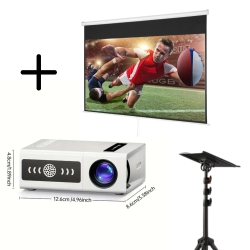 Ultra-Bright 3000+ Full HD Mini Projector, 4K 1080P Retractable Screen & Adjustable Projector Stand – Perfect for Home Theater, Outdoor Movie Nights & Parties