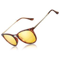 PRIME MADE Night Vision Glasses for Men Women Classic Round Polarized Lens Anti Glare Nighttime Driving Glasses In Yellow