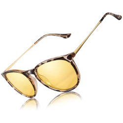 PRIME MADE Night Vision Glasses for Men Women Classic Round Polarized Lens Anti Glare Nighttime Driving Glasses In Yellow