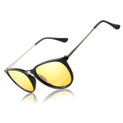 PRIME MADE Night Vision Glasses for Men Women Classic Round Polarized Lens Anti Glare Nighttime Driving Glasses In Yellow