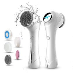 MYACUC Facial Cleansing Brush, 2 In 1 Ｗaterproof Facial Spin Scrubber Set \w 4 Brush Heads, Rechargeable Exfoliating Face Brush Deep Cleansing, Remove