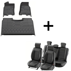 All-Weather TPE Floor Mats for RAM 1500 2019-2021 & Universal 9pcs Car Seat Covers, Airbag Compatible, Detachable Headrests for Cars, SUVs, Trucks