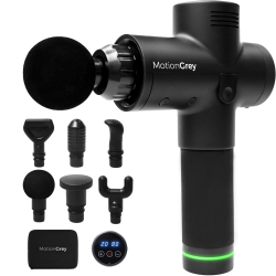 MOTIONGREY - Massage Gun \w 20 Speeds – Deep Tissue Percussion Massager \w 6 Heads & Carrying Case, Portable Muscle Massage Device for Home, Gym &