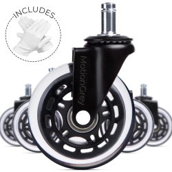 MOTIONGREY - Smoothglide Office Chair Wheels \w Gloves – 3" Casters for Office Chairs, Safe for Hardwood, Tile & Carpet, Quiet Rolling Replacement