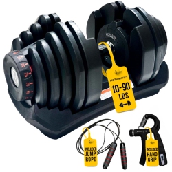 MOTIONGREY Adjustable Dumbbell 10 to 90 Lb, Free High Strength Hand Grip Included 15 Adjustable Weight Settings Dumb Bell Barbell, Anti-Slip Metal