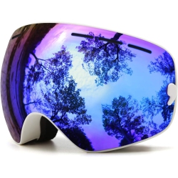 PETGINHOME Ski Goggles, Winter Snow Sports Snowboard Goggles Youth & Men Women Skiing Skating Snowmobile, White Frame/blue Lens