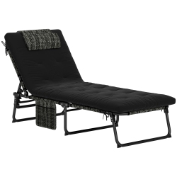 OUTSUNNY Folding Lounge Chair \w 4-Level Reclining Back, Outdoor Tanning Chair \w Cushion, Sun Lounger \w Breathable Mesh Fabric, Side Pocket