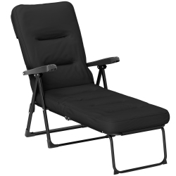 OUTSUNNY Outdoor Lounge Chair With Padded Cushion, Folding Reclining Patio Garden Chair With Recline Back, Footrest, for Poolside, Patio In Black