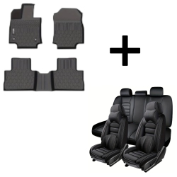 All-Weather Floor Mats for Chevy Cruze & Universal Waterproof PU Leather Car Seat Covers Full Set