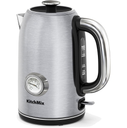 KITCHMIX Electric Kettle, 1.7L Stainless Steel Tea Kettle \w Thermometer, 1500W Cordless Water Boiler \w Led Indicator, Auto Shut-Off & Boil-Dry, Cool