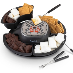 KUSINI Smores Maker Tabletop Indoor - Flameless Electric Marshmallow Roaster – 4 Detachable Trays & 4 Roasting Forks