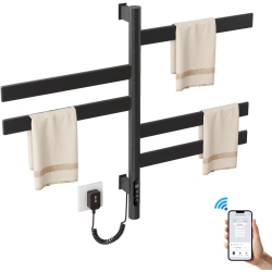 MYACUC Heated Towel Racks for Bathroom, Wall Mounted Towel Warmer Swivel \w Timer & Temp Control, Digital Touch Panel & Wifi Remote Control Towel Dryer