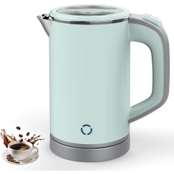 ZUOMIDIE 0.8L Portable Electric Kettle – Stainless Steel, Double Wall, Auto Shut-Off (Green)