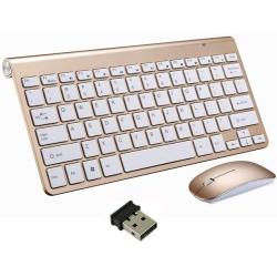 RISOKEYS Wireless Keyboard And Mouse Set, Portable 2.4G Keyboard And Mouse Combo, Wireless Keyboard And Dpi Adjustable Mouse (Gold)