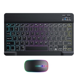 RISOKEYS Lighted Keyboard And Mouses Wireless - 7 Colors Backlit Key Board \w Mouses, Light Up Keyboard And Mouses Wireless, Slim Portable Computer