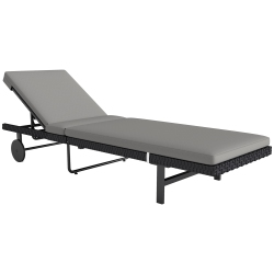 OUTSUNNY Pe Rattan Tanning Chair \w 5-Level Adjustable Backrest And Wheels, Outdoor Lounge Chair \w Cushion, Uv-Resistant Patio Sun Lounger For