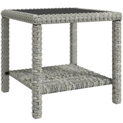 OUTSUNNY 19" Outdoor Wicker Coffee Table With Glass Top, Storage Shelf, Patio Pe Rattan Side End Table for Garden Porch Balcony Deck, Dark In Grey