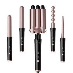 MYACUC 5 In 1 Curling Iron Set, 3 Tube Curling Iron With Lcd Display And Temperature Control, Comes With 4 Curling Iron Heads