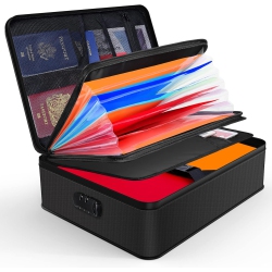 AURORA Document Organizer, Fireproof Document Bag \w Lock, Document Storage Box, 7 Pockets Document Holder \w Handle Portable File Bag for Important