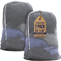 CANADIAN LINEN Mesh Laundry Bags, 24"x36", 2 Pack, Drawstring Clothes Organizer Waterproof Fabric Durable Storage Bag Hamper In White