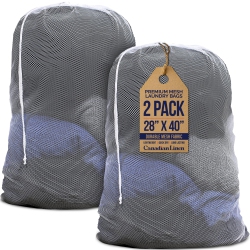 CANADIAN LINEN Mesh Laundry Bags, 28"x40", 2 Pack, Drawstring Clothes Organizer Waterproof Fabric Durable Storage Bag Hamper In White