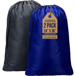 CANADIAN LINEN Nylon Laundry Bags, 24"x36", 2 Pack, Drawstring Clothes Organizer Waterproof Fabric Durable Storage Bag Hamper, Grey + In Blue
