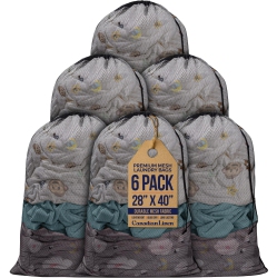 CANADIAN LINEN Mesh Laundry Bags, 28"x40", 6 Pack, Drawstring Clothes Organizer Waterproof Fabric Durable Storage Bag Hamper In Black