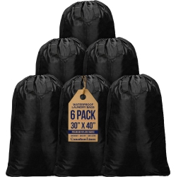 CANADIAN LINEN Nylon Laundry Bags, Xl 30"x40", 6 Pack, Drawstring Clothes Organizer Waterproof Fabric Durable Storage Bag Hamper In Black