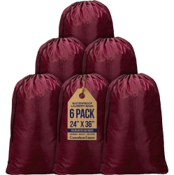 CANADIAN LINEN Nylon Laundry Bags, 24"x36", 6 Pack, Drawstring Clothes Organizer Waterproof Fabric Durable Storage Bag Hamper In Red