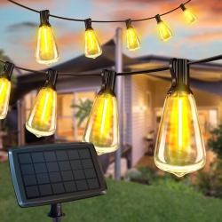 50FT Solar String Lights Outdoor Waterproof, Solar Patio Lights \w 25+2 Dimmable ST38 Edison Bulbs Shatterproof, Solar Powered String Lights for Outside Garden Backyard