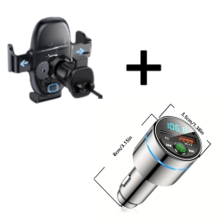 360° Adjustable Car Phone Holder & FM Transmitter with Wireless Charging, Hands-Free Call, Metal Construction, & Secure Air Vent Grip