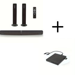 70W Separable Soundbar for TV with ARC/Optical/AUX, Wired & Wireless, Auto Volume Boost + External DVD CD Drive with USB-C/USB 3.0