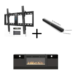 TV Sound Bar with Speakers + Fireplace TV Stand & Tilt TV Wall Mount for 37-82" TVs in Black