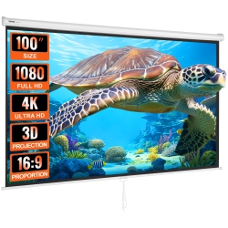 VEVOR Manual Projector Screen, 100 Inch 16:9 4K 1080 HD Retractable Pull Down Projector Screen, Auto-Locking Portable