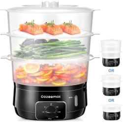 COZEEMAX 3-Tier Electric Food Steamer – 13.7Qt Vegetable Steamer With 60-Minute Timer, Bpa-Free Baskets, 800W for Fast & Efficient Cooking (Black)