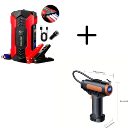 3000A Car Jump Starter with Portable Charger, LED Light, Safety Hammer, Tire Inflator, Digital Display & Nozzle Adapters