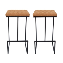 LEISUREMOD Quincy Leather Bar Stools With Metal Frame Set Of 2