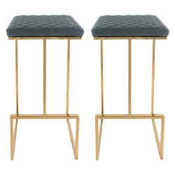 LEISUREMOD Quincy Leather Bar Stools With Metal Frame Set Of 2 In Gold