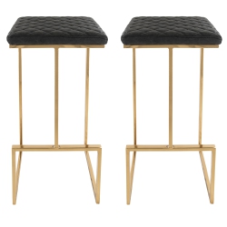 LEISUREMOD Quincy Leather Bar Stools With Metal Frame Set Of 2 In Gold