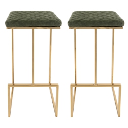 LEISUREMOD Quincy Leather Bar Stools With Metal Frame Set Of 2 In Gold