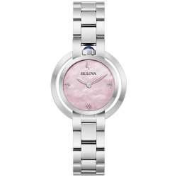 BULOVA Ladies Rubaiyat Quartz Watch 30.5MM Silver-Tone Stainless Steel Case And Bracelet With Mother-Of-Pearl Dial (96L338) In Pink